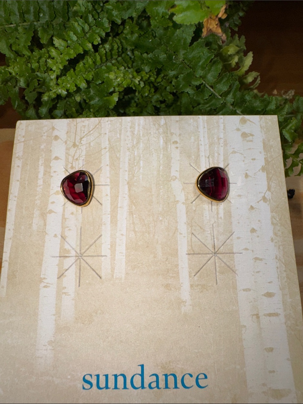 Sundance Deep Ruby Red Faceted Gold-Tone Stud Earrings